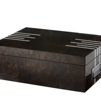Humidor 50 szál szivar részére, spanyol cédrusfa szivar doboz, párásító, digitális hygrométer - lakkozott barna, ezüst mintával
