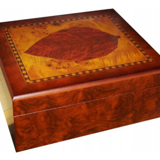 Humidor 40 szivar részére, cédrusfa szivartartó doboz, dohánylevél díszítéssel