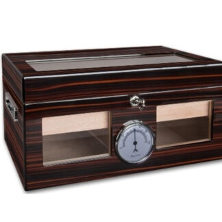 Exkluzív humidor 80-100 szál szivar részére, üveges, cédrus szivar tároló doboz, hygrométerrel, párásítóval - Achenty!