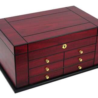 Humidor 80 szál szivar részére, spanyol cédrusfa szivartartó doboz, kulccsal zárható, párásító, hygrometer - Cherry