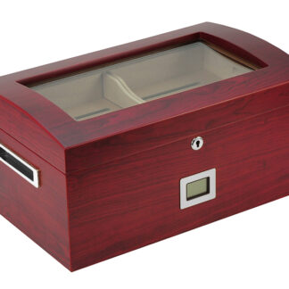 Gasztro humidor 80 szál szivar részére, üvegtetős spanyol cédrusfa szivartartó doboz, kulccsal zárható, párásító, hygrometer - Cherry