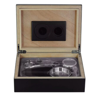 Achenty! Humidor 30 szál szivar részére, fekete cédrusfa szivar tároló doboz, párásító, hygrométer + AJÁNDÉK szett!