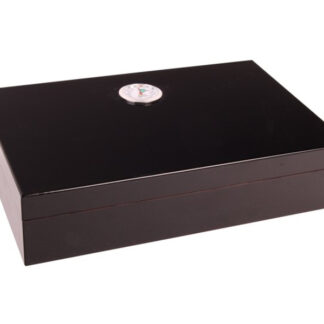 Utazó humidor - cédrusfa szivartartó doboz, párásítóval és külső hygrométerrel, fekete (26x17cm)