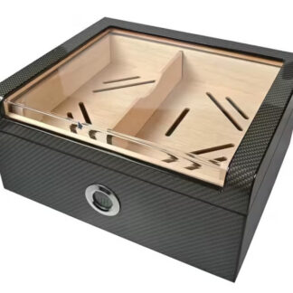 Achenty! Gasztrohumidor 80 szál szivarnak, akrilltetős szivartartó doboz, spanyol cédrusfa, párásító és hygrométer - carbon
