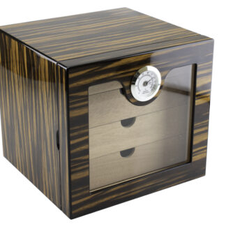 Humidor szekrény 80 szivar részére, 4 fiókkal, külső higrométer, üveg ajtós - Makassar, Achenty