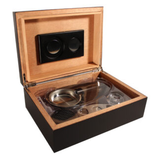 Humidor 30 szivar részére, MATT fekete színű szivar tároló doboz, hygrométer, párásító + AJÁNDÉK szett!