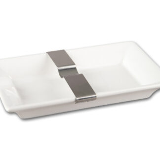 Szivar hamutál - Porcelán, fehér - fém szivartartó betéttel