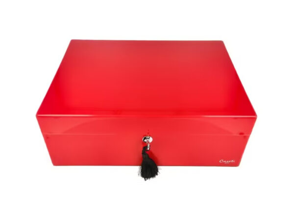 Caseti Paris humidor, spanyol cédrusfa, 80 szivar számára - piros színű, fényes lakkozott - Image 5