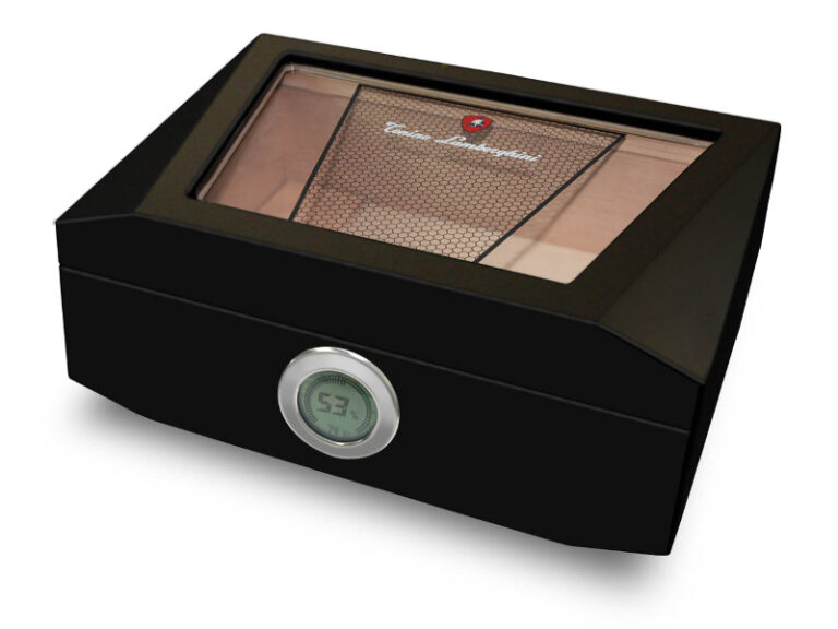 Humidor 80 szivar részére, üvegtetős, cedrusfa szivar doboz, párásítóval, külső hygrométerrel - Lamborghini Monte Carlo