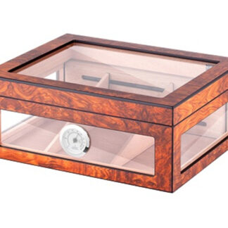 Gasztrohumidor 80 szál szivar részére, üvegtetővel, hygrométerrel és párásítóval - világosbarna, Angelo