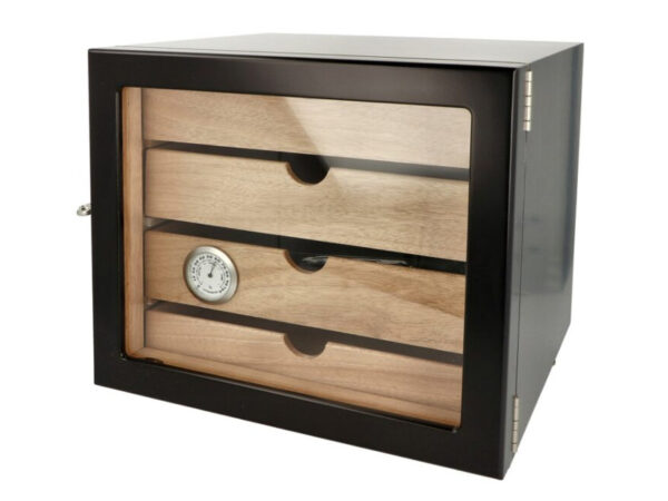 Humidor szekrény 80 szivar részére, 4 fiókkal, üveg ajtós, zárható,  külső higrométer, párásító - fekete, Angelo - Image 4