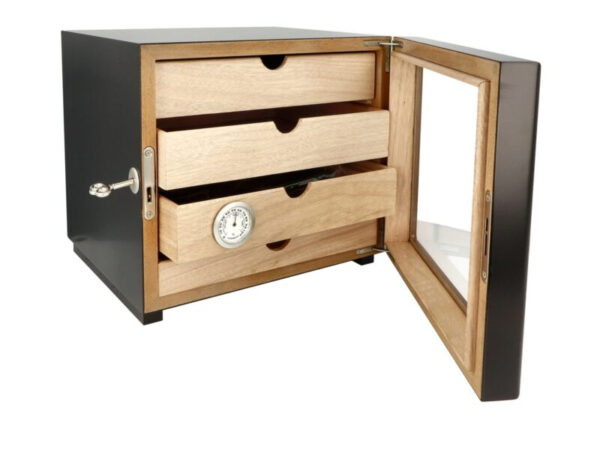 Humidor szekrény 80 szivar részére, 4 fiókkal, üveg ajtós, zárható,  külső higrométer, párásító - fekete, Angelo - Image 2