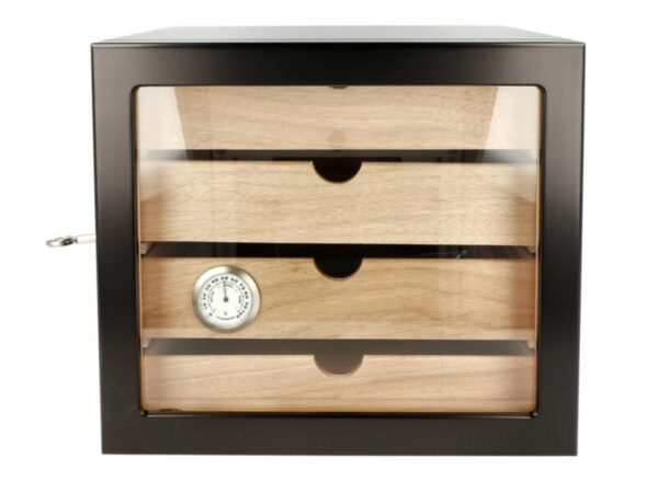 Humidor szekrény 80 szivar részére, 4 fiókkal, üveg ajtós, zárható,  külső higrométer, párásító - fekete, Angelo - Image 3