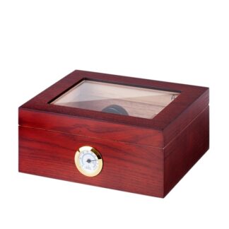 Humidor 50 szál szivar részére, cédrusfa szivar doboz, üvegtető, párásítóval, hygrométerrel - vöröses barna, Angelo
