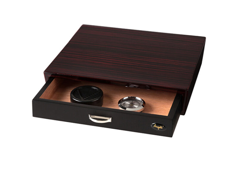 Humidor 30 szál szivar részére, bordó cédrusfa szivar doboz, fiókos, párásítóval, hygrométerrel - Image 2