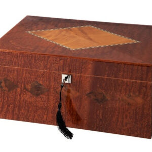 Humidor 80 szivar részére, spanyol cedrusfa szivar doboz, párásítóval, digitális hygrometer - intarziás