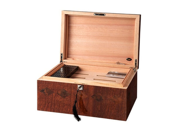 Humidor 80 szivar részére, spanyol cedrusfa szivar doboz, párásítóval, digitális hygrometer - intarziás - Image 2
