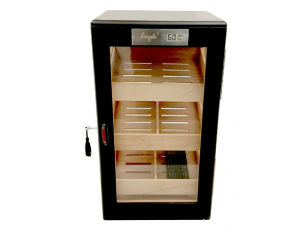 Humidorszekrény - szivar tároló szekrény 80-100 szál szivarnak, spanyol cédrusfa, párásító, digitális hygrométer - körbe üveges, fekete - Image 3