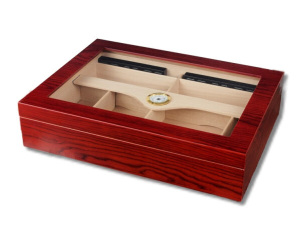 Gasztro humidor 100 szál szivarnak, szivartartó doboz, spanyol cédrusfa, üvegtető, párásító és hygrométer - matt cseresznye - Image 3