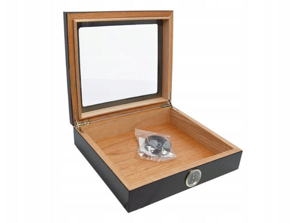 Humidor 30 szál szivar részére, spanyol cédrusfa szivar doboz, üvegtetős, párásítóval, hygrométerrel - Carbon - Image 2