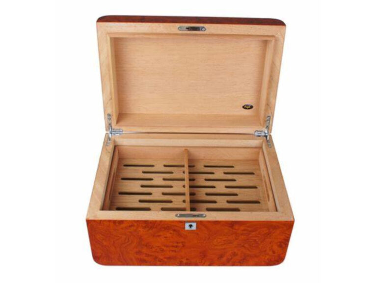 Humidor 80 szivar részére, cedrusfa, barna színű szivar doboz, párásítóval, hygrometerrel - lekerekített tetővel - Image 3