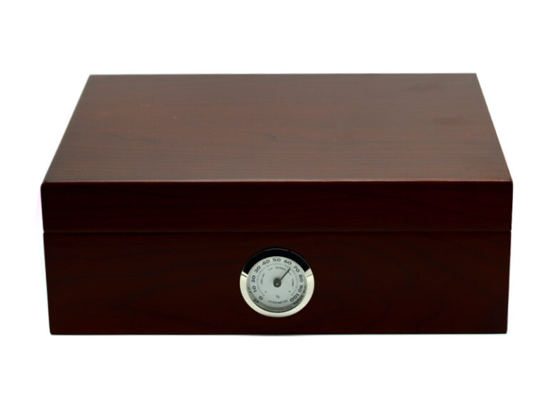 Humidor 30 szál szivar részére, spanyol cédrusfa szivartartó doboz, párásító és külső hygrometer - bordó, Angelo