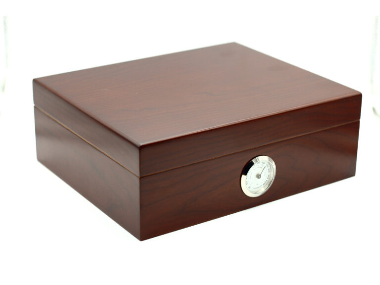 Humidor 30 szál szivar részére, spanyol cédrusfa szivartartó doboz, párásító és külső hygrometer - bordó, Angelo - Image 2