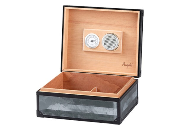 Humidor 40 szál szivar részére, szürke, fémvázas cédrusfa szivar doboz, párásítóval, hygrométerrel - Angelo - Image 2