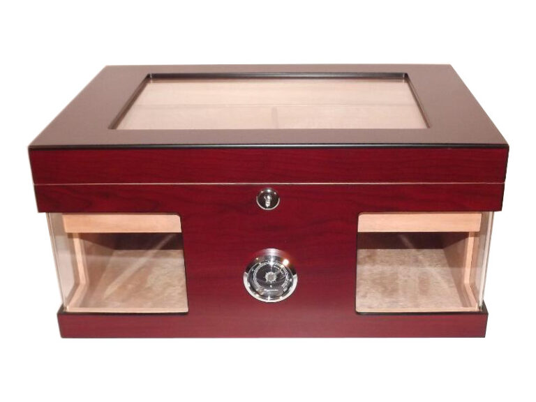 Humidor 80 szál szivar részére, cédrusfa szivar doboz, üvegtető, hygrométerrel és párásítóval - bordó, Angelo
