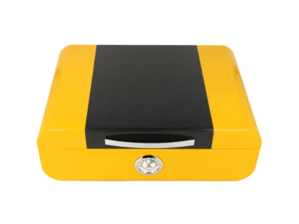 Humidor 50 szál szivar részére, cédrusfa szivar tároló doboz, párásítóval, külső hygrométerrel, carbo/sárga, ovál - Angelo - Image 4