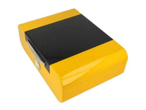 Humidor 50 szál szivar részére, cédrusfa szivar tároló doboz, párásítóval, külső hygrométerrel, carbo/sárga, ovál - Angelo - Image 3