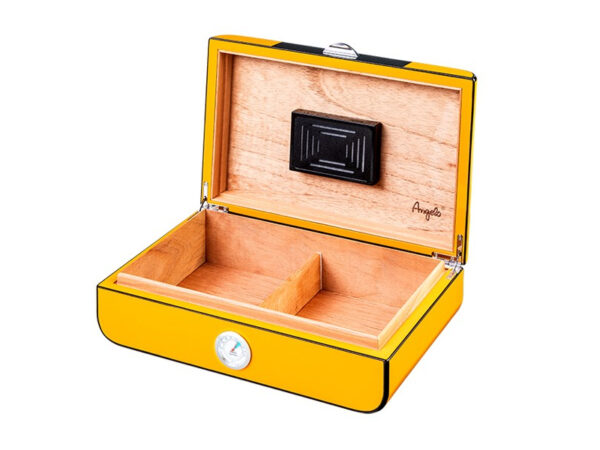 Humidor 50 szál szivar részére, cédrusfa szivar tároló doboz, párásítóval, külső hygrométerrel, carbo/sárga, ovál - Angelo - Image 2