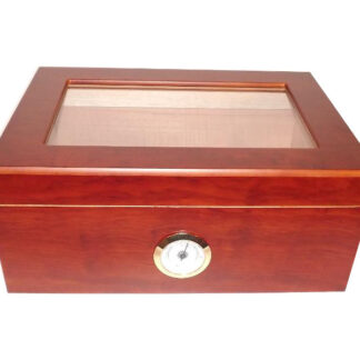 Humidor 50 szál szivar részére,  barna színű cédrusfa szivar doboz, üvegtető, párásítóval, hygrométerrel