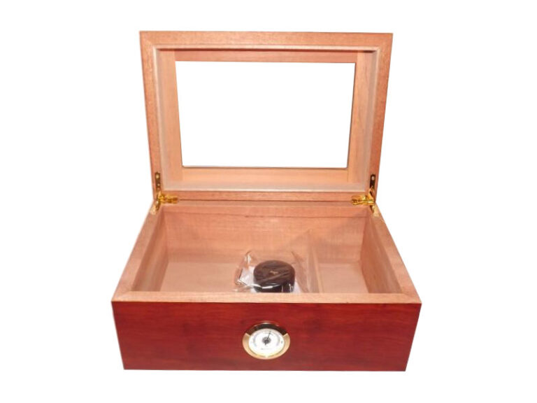 Humidor 50 szál szivar részére,  barna színű cédrusfa szivar doboz, üvegtető, párásítóval, hygrométerrel - Image 2