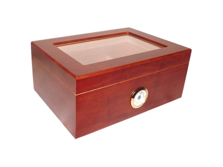 Humidor 50 szál szivar részére,  barna színű cédrusfa szivar doboz, üvegtető, párásítóval, hygrométerrel - Image 5