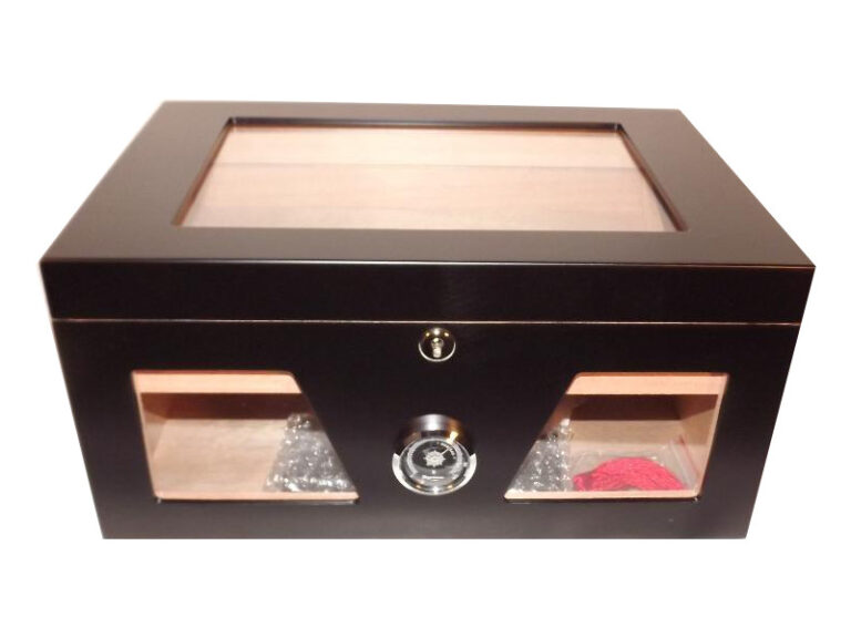 Gasztro humidor 80 szál szivar részére, üveges szivar doboz, cédrusfa, külső hygrométerrel és párásítóval - fekete - Image 2