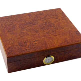 Humidor 30 szál szivarnak, cédrusfa szivar tároló doboz, külső hygrométerrel - gyökérmintás, barna színű, Angelo