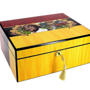 Humidor 50 szál szivar részére, lakkozott spanyol cédrusfa szivartartó doboz, kulccsal zárható, párásító és belső hygrometer - Cigarman