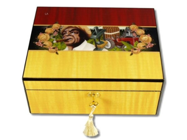Humidor 50 szál szivar részére, lakkozott spanyol cédrusfa szivartartó doboz, kulccsal zárható, párásító és belső hygrometer - Cigarman - Image 5