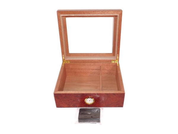 Humidor 50 szál szivar részére, spanyol cédrusfa szivar doboz, párásító, külső hygrométer - Bruyere-mintás, üvegtetős - Image 4