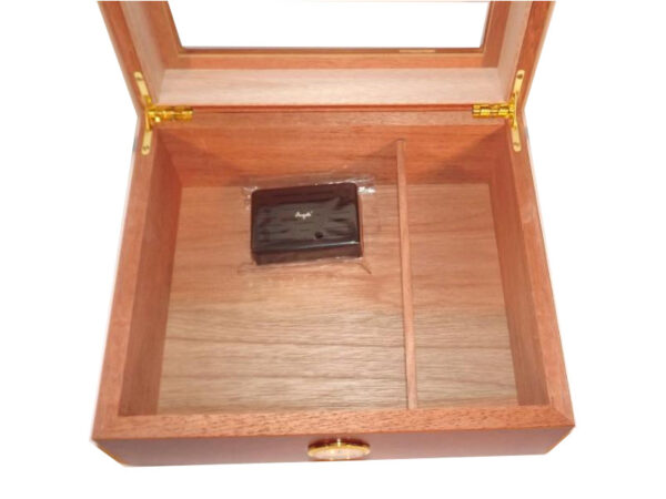 Humidor 50 szál szivar részére, spanyol cédrusfa szivar doboz, párásító, külső hygrométer - Bruyere-mintás, üvegtetős - Image 5