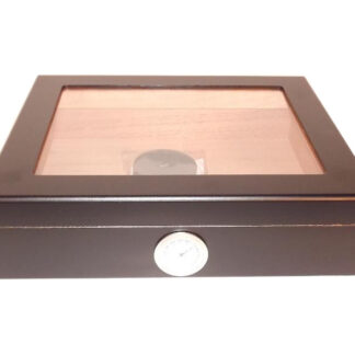 Humidor 30 szál szivar részére, cédrusfa szivar doboz, üvegtető, párásítóval, hygrométerrel - fekete, Angelo