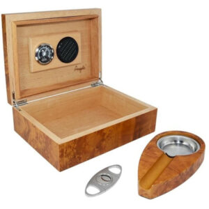 Humidor 30 szál szivar részére, cédrusfa szivar tároló doboz, párásítóval, hygrométerrel - bruyere + AJÁNDÉK szett!