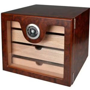 Humidor szekrény 80 szivar részére, 4 fiókkal, külső higrométer, üveg ajtós - barna, Angelo