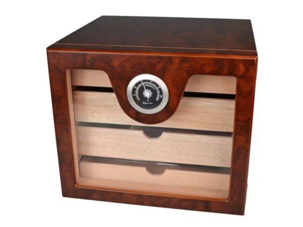 Humidor szekrény 80 szivar részére, 4 fiókkal, külső higrométer, üveg ajtós - barna, Angelo - Image 3