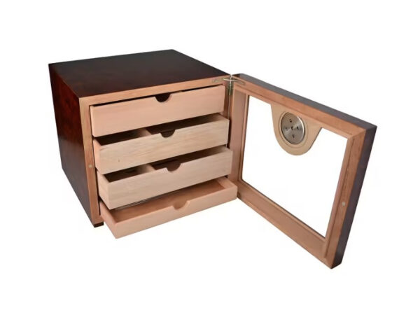 Humidor szekrény 80 szivar részére, 4 fiókkal, külső higrométer, üveg ajtós - barna, Angelo - Image 5
