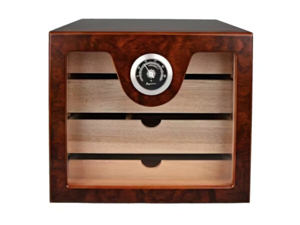 Humidor szekrény 80 szivar részére, 4 fiókkal, külső higrométer, üveg ajtós - barna, Angelo - Image 4