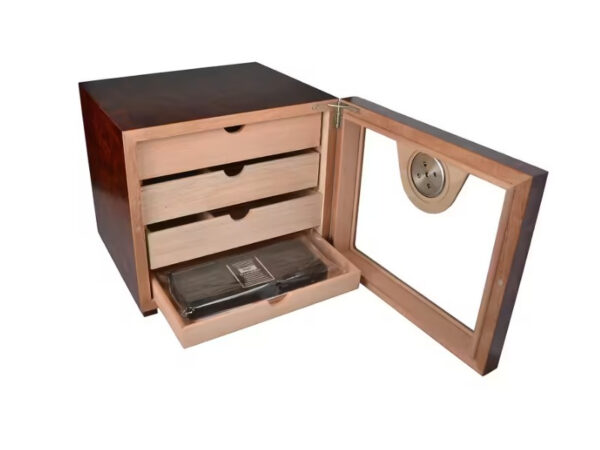Humidor szekrény 80 szivar részére, 4 fiókkal, külső higrométer, üveg ajtós - barna, Angelo - Image 2