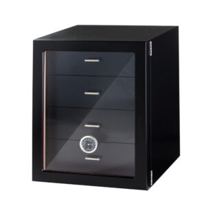Humidor szekrény 80 szivar részére, 4 fókkal, külső higrométer, üveg ajtós - fekete, Angelo