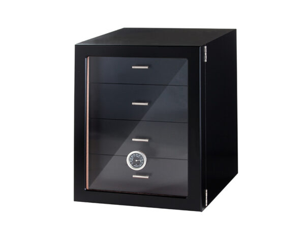 Humidor szekrény 80 szivar részére, 4 fókkal, külső higrométer, üveg ajtós - fekete, Angelo